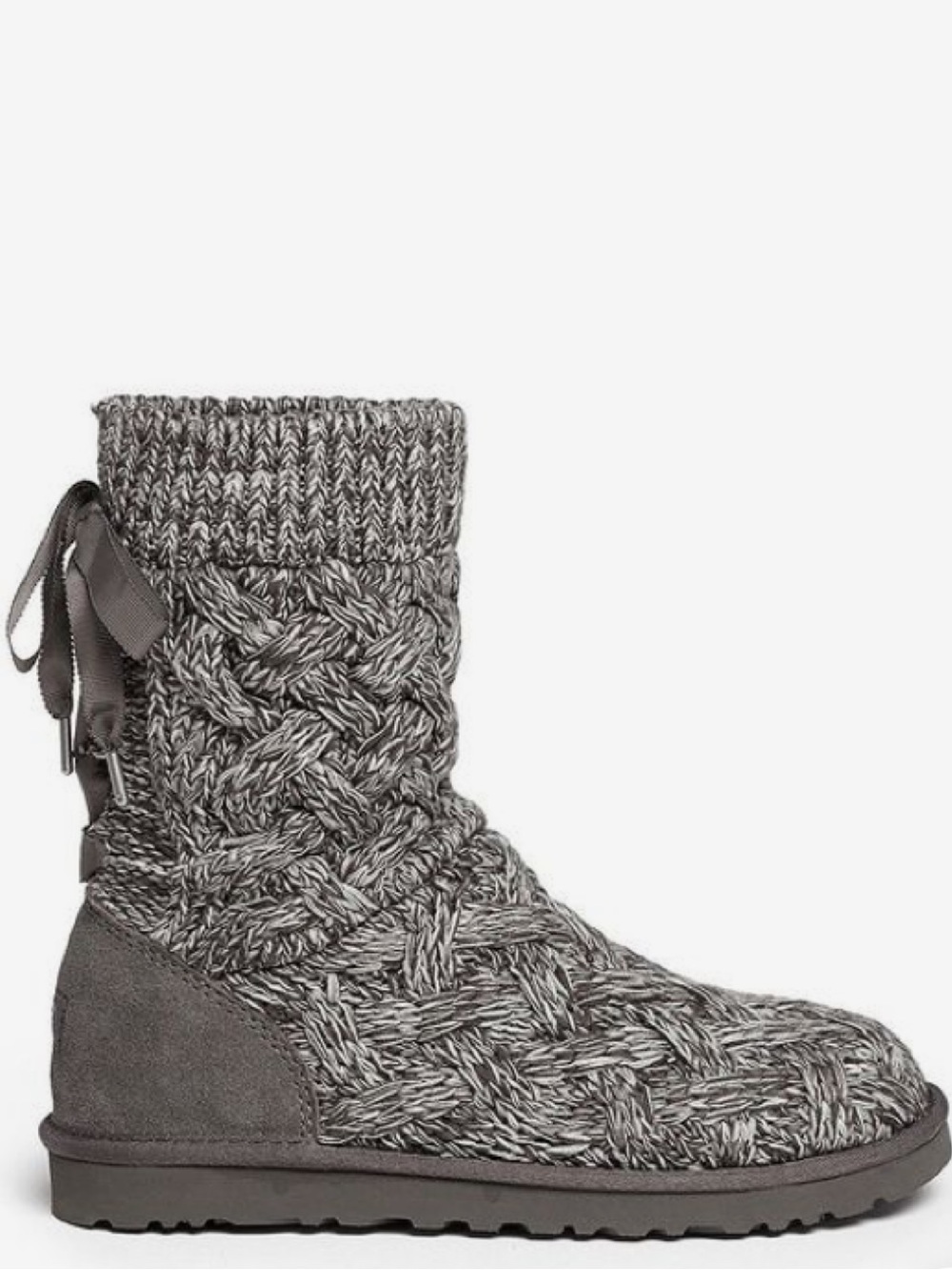 UGG Australia Charcoal Grey Cable Knit Lace Up Ribbon Back Boots Womens Size 6